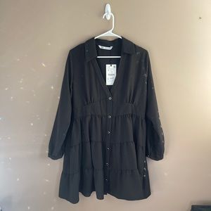 NWT! ZARA Black Button Down Mini Dress, LG